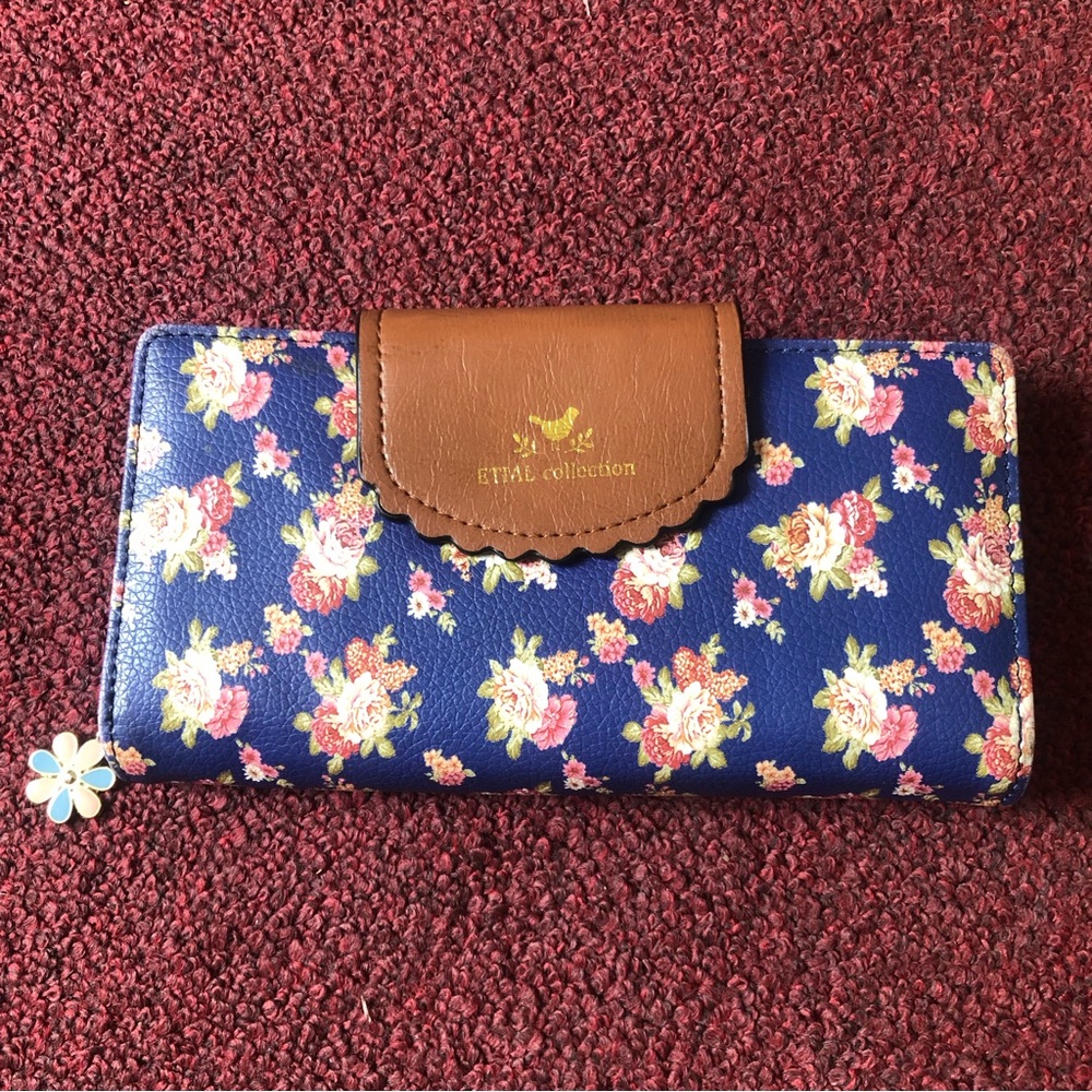 Blue and pink floral wallet card holder
